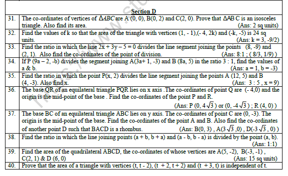 Cbse Class 10 Mathematics Coordinate Geometry Worksheet Set B 1713